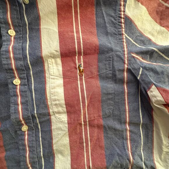 POLO RALPH LAUREN x Classic Fit Red Blue Stripe Short Sleeve Shirt Cotton SIZE L - Picture 4 of 7